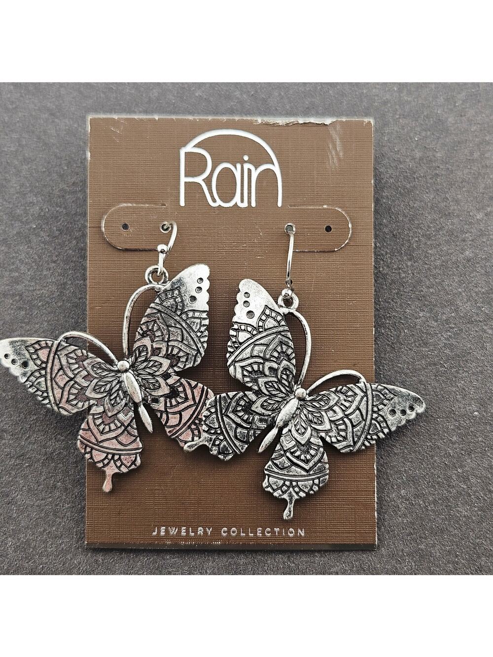 Silver Tone Oversized Butterfly Dangle Drop Earrings Boho Forest Nymph Fairycore